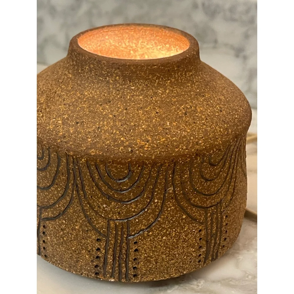 Ann Riggs Studio Pottery Lamp Warmer Carved Stoneware Cork Base Signed Vintage